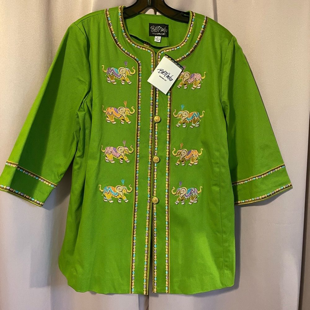 NEW: Bob Mackie Vibrant Green 💚 Tunic with Elephant 🐘 Design